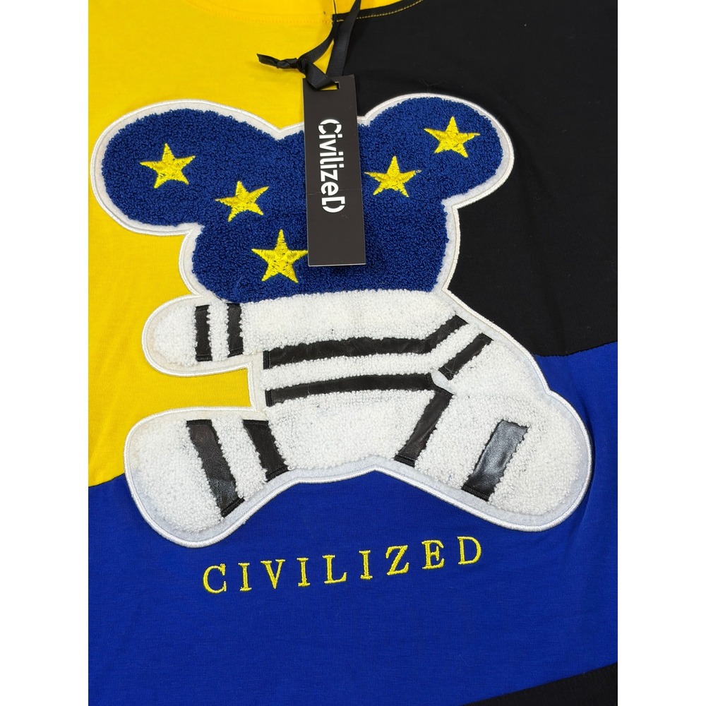 Civilized Mens 2 Piece Track Set Royal Blue Yellow Colorblock Bear Patch  XL NEW